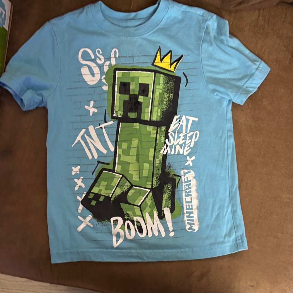 Minecraft Creeper Graphic Blue Kids Tee